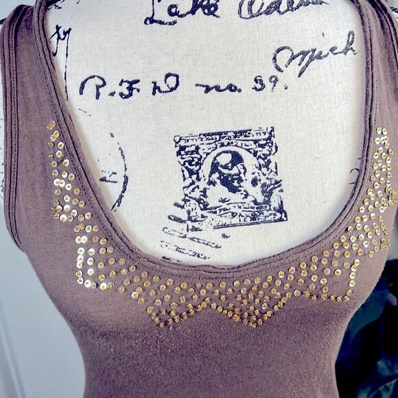 Guess Brown Sequin Embellished Tank Top size M - Picture 3 of 9